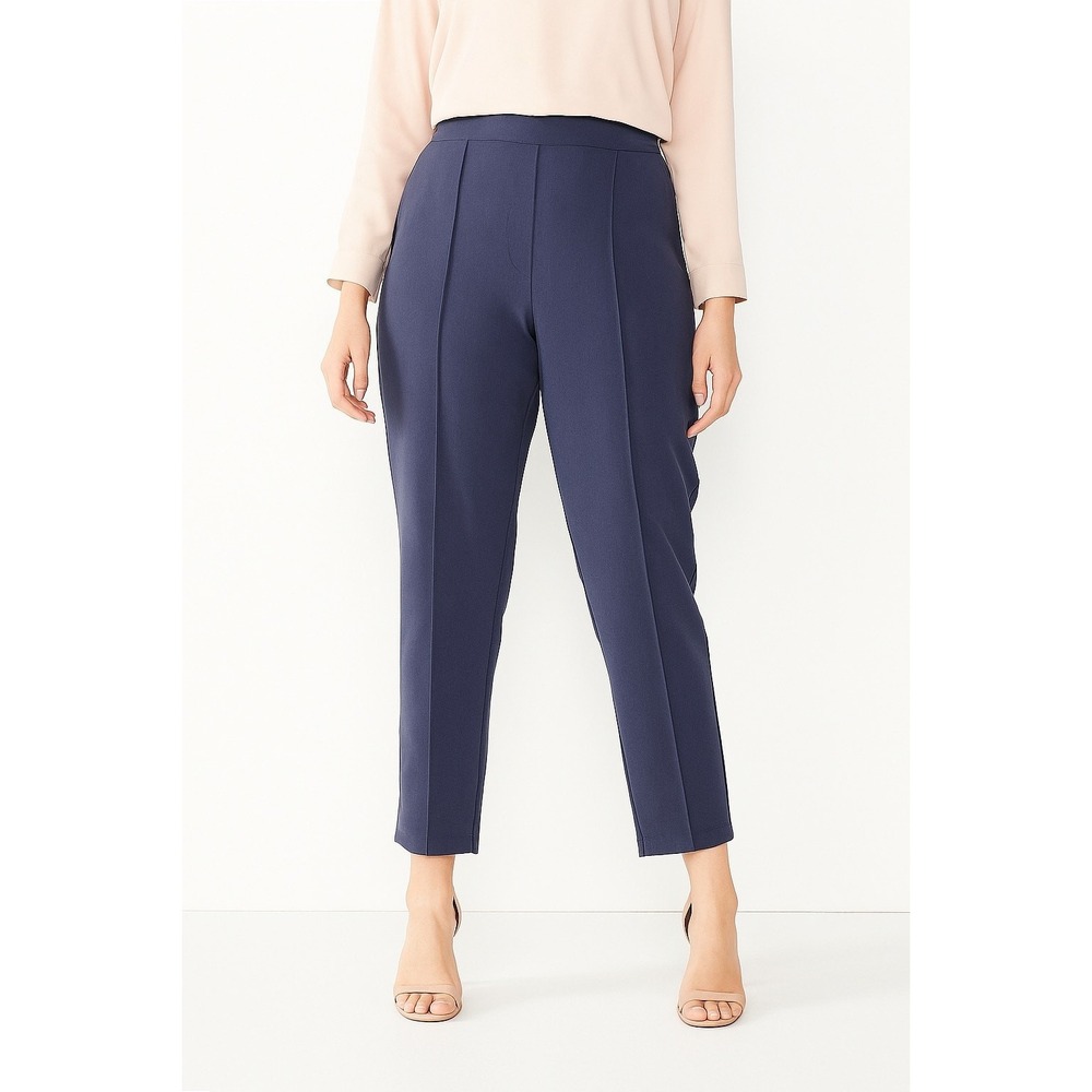 Nine‎ West Women's Navy Pintucked Relaxed Crop Pants XS Pull-On Trousers Work